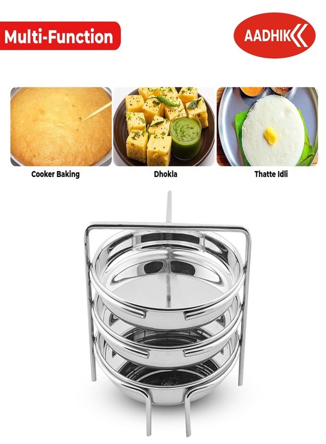 AADHIK Stainless Steel Dhokla Maker, Thatte Idli Maker, 3 Big Plates, 16 cm Plates Set With Stand, Fits in all Cookers, Dhokla Stand | Dhokla Plate Only | Thattu Idli Plate | Idli and Dhokla Maker | Khaman Dhokla Plate - Image 4